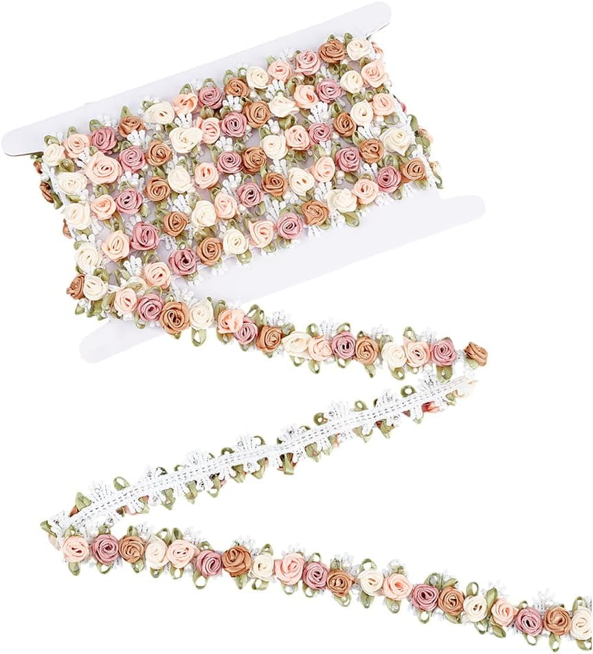 3 Yards Flower Trim Ribbon Lace Edge Trims Vintage Ribbon Vintage Pearl Beads Rose Flowers Embroidered Lace Edge Trim