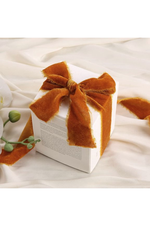 3 Yards Fringe Ribbons Chirtsmas Tree Ribbon,Handmade Silk Velvet Ribbon Raw Edge Frayed Ribbons for Craft Party Bridal Bouquet Wedding 1.6inch