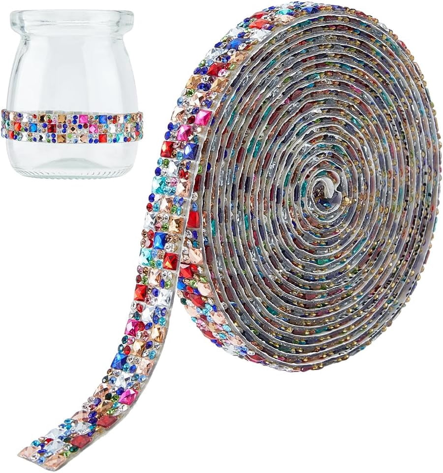 Wide Rhinestone Ribbon 3 Yards Glitter Rhinestone Ribbon 12mm Wide Trim Self Adhesive Sticker ...