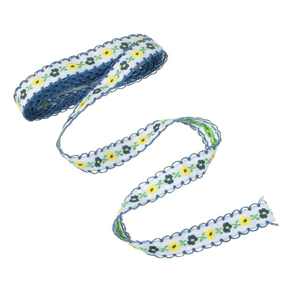 3 Yards Jacquard Ribbon Trim, 0.71 Inch Floral Embroidered Ribbon for Sewing DIY Clothing Bowknot Bag Gift Wrap, Navy Blue