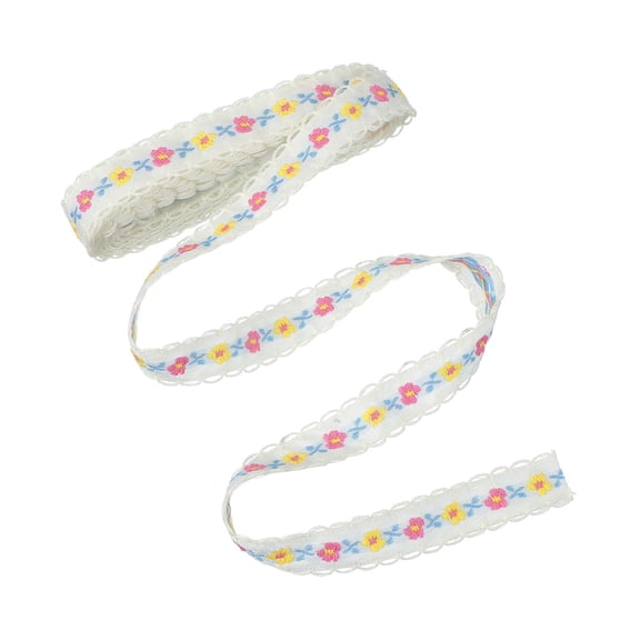 3 Yards Jacquard Ribbon Trim, 0.71 Inch Floral Embroidered Ribbon for Sewing DIY Clothing Bowknot Bag Gift Wrap, White