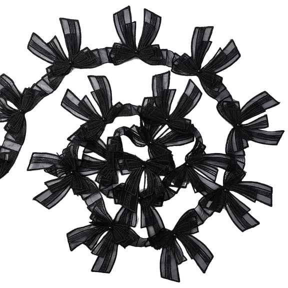 3 Yards Lace Trim Double Layer Ribbons Tie Lace Edging Trim Ribbon Black Pearl Beaded Appliques Bowknot Sew On Patches