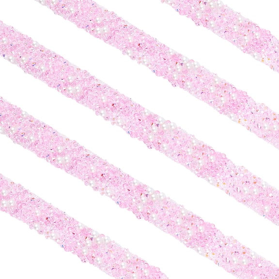 3 Yards Pearl Rhinestone Ribbon Roll Bling Clear Pink Trim with White Pearls Self Adhesive Resin Rhinestones Plastic Strips