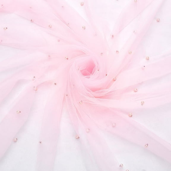 3 Yards Pearl Tulle Lace Fabric 63inch Wide Pink Pearl Tablecloth Table Runner Net Tulle Mesh Lace Fabric with Pearls for Wedding Veils Dresses Curtains Table Clothes diy