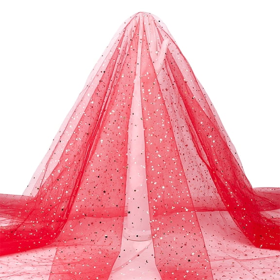 3 Yards Polyester Gauze Fabric Star Moon Pattern Red 1500x0.2mm