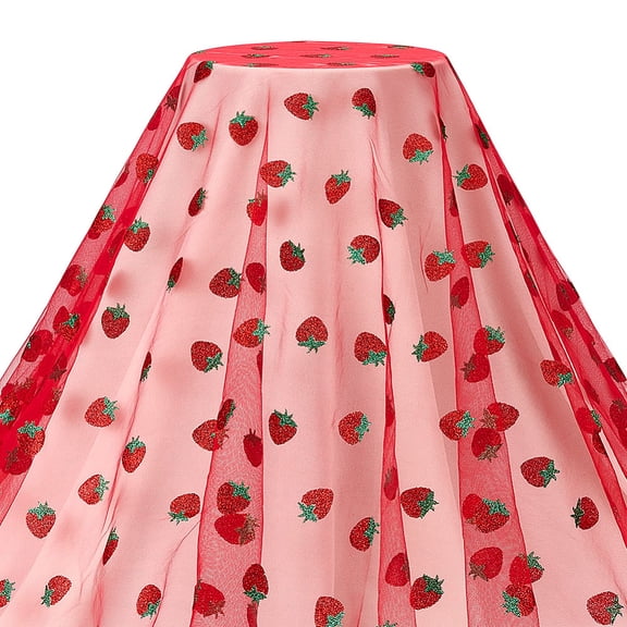 3 Yards Polyester Gauze Fabric Strawberry Pattern Red 1680x0.3mm