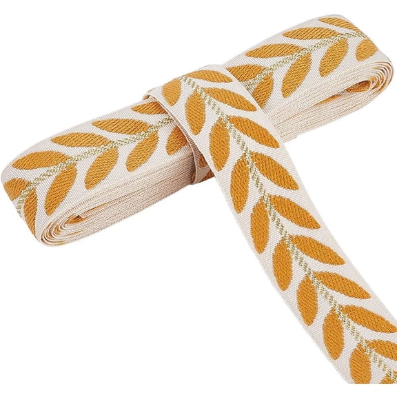 3 Yards Polyester Leaf Jacquard Ribbons Sandy Brown 1 inch(25.5mm) about 3.00 Yards(2.74m)/Skein