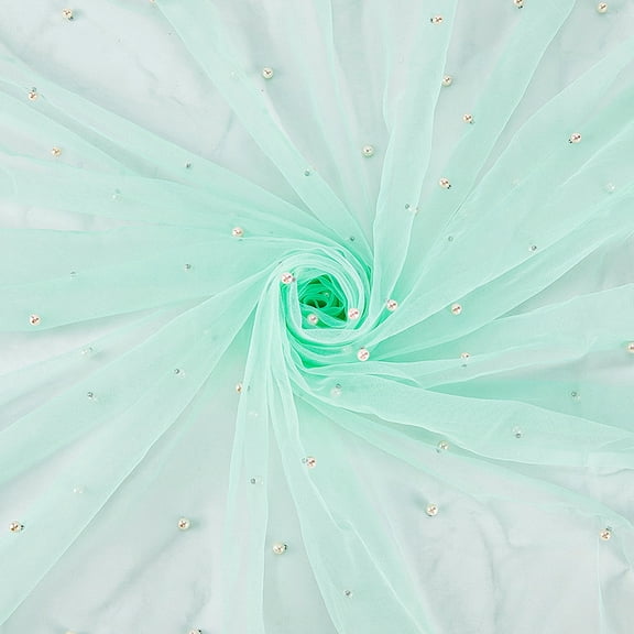 3 Yards Polyester Mesh Fabric with Imitation Pearl Aquamarine 1400mm