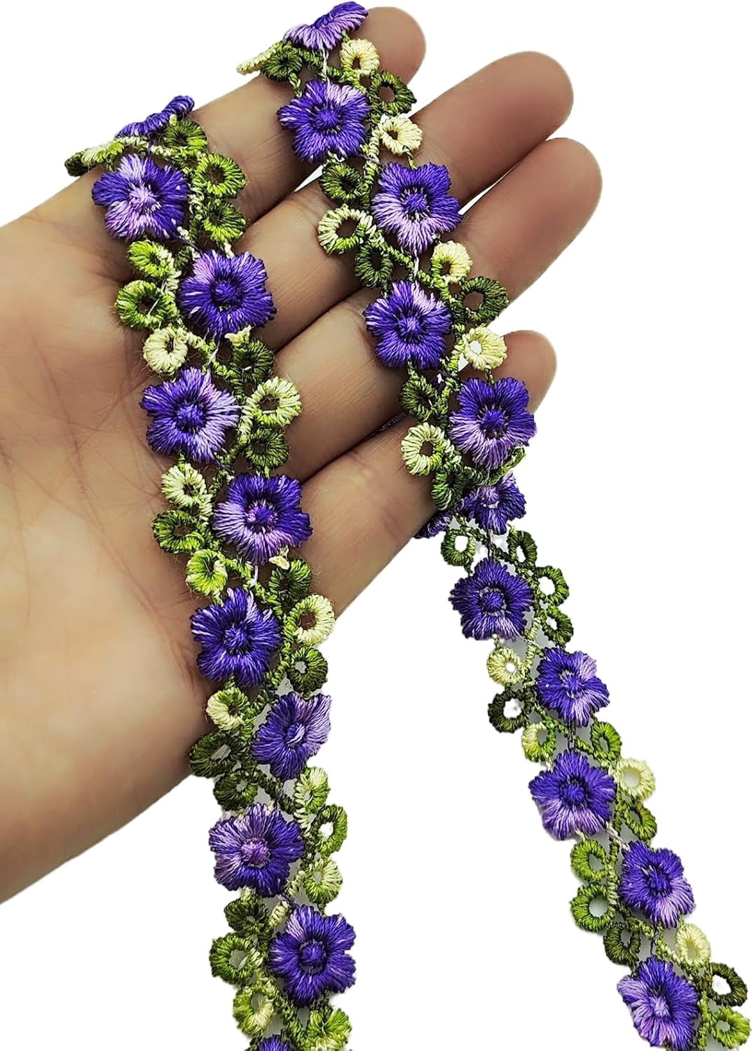 3 Yards Purple Floral Flower Lace Ribbons Trim Applique for DIY Sewing ...