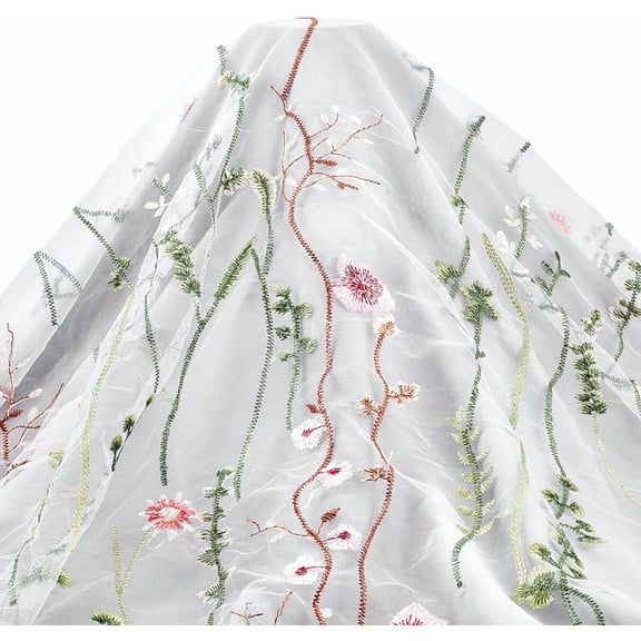 3 Yards Red Lace Fabric Beautiful Floral Embroidery Lace White Mesh Fabric Tulle 59 Inches Wide Polyester Gauze Embroidered Veil