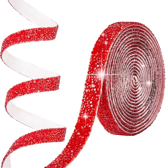 3 Yards Red Rhinestone Ribbons Self Adhesive Diamond Roll Bling Glitter Strips Sticker Tape Shiny Resin Rhinestones Trim for making