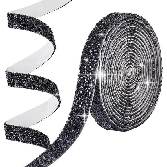 3 Yards Rhinestones Tape Black Crystal Rhinestone Ribbon Strips Belt Decorative Bling Gem Stickers Roll Diamond Trimming for Arts Crafts Shoes Clothes Wedding Birthday Christmas Party Decor