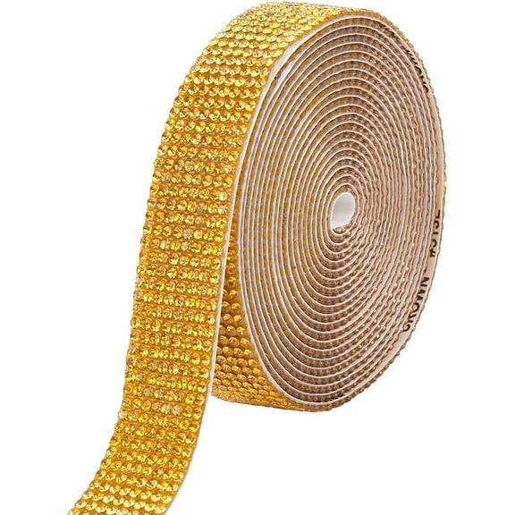 3 Yards Self Adhesive Rhinestone Ribbons 0.71/18mm Wide Diamond Bling Stickers Glitter Gem Ribbon Trim Roll Tape for Home Clothing Birthday Gift Decorations DIY Arts Crafts Gold Golden 1roll