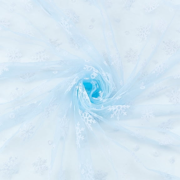 3 Yards Snowflake Lace Fabric 1.66m Wide Light Blue Sheer Organza Fabric Winter Snow Embroidery Mesh Lace Applique