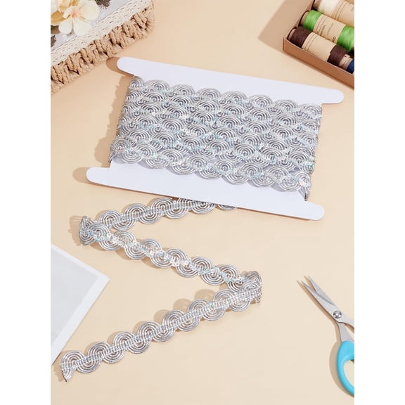 3 Yards Sparkle Polyester Lace Ribbon Wave Edge Lace Trimming with Paillette Craft Decorative Trim for DIY Scrapbooking Dollies Wedding Party Crafts 7/8 inch(23mm) Brown