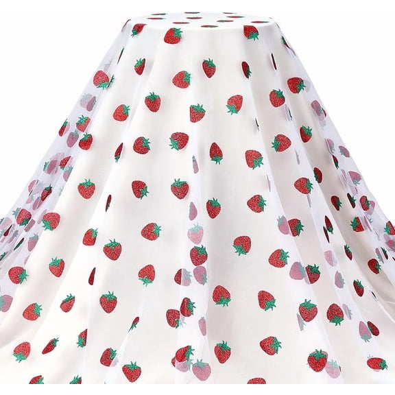 3 Yards Strawberry White Tulle Lace Fabric 66 Inch Wide Shiny Strawberry Glitter Tulle for DIY Crafts Tutu Skirt Sewing Party Decoration Dresses Gift Ribbon