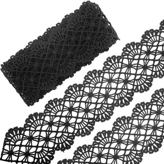 3 Yards Venice Lace Ribbon 2.6 Inch Wide Black Silk Embroidered Floral Scalloped Edge Trim Edging Trimming