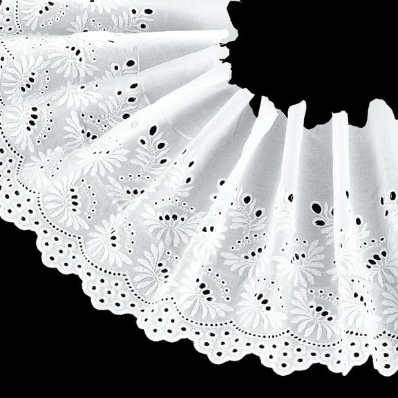 3 Yards White Eyelet Cotton Trim 9inch Wide Cotton Lace Trim Floral Embroidery Lace Trim Wavy Edge Floral Cotton Lace Ribbon for Sewing Dresses Clothes Bag Pets Clothes Decoration