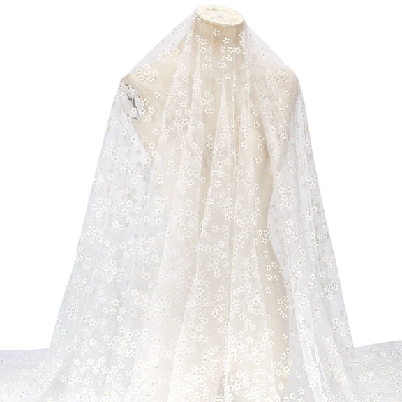 3 Yards White Flower Mesh Fabric 66 inch Flower Pattern Polyester Sheer Mesh Fabric Garment Cloth Sewing Romantic Wedding Dress Costume