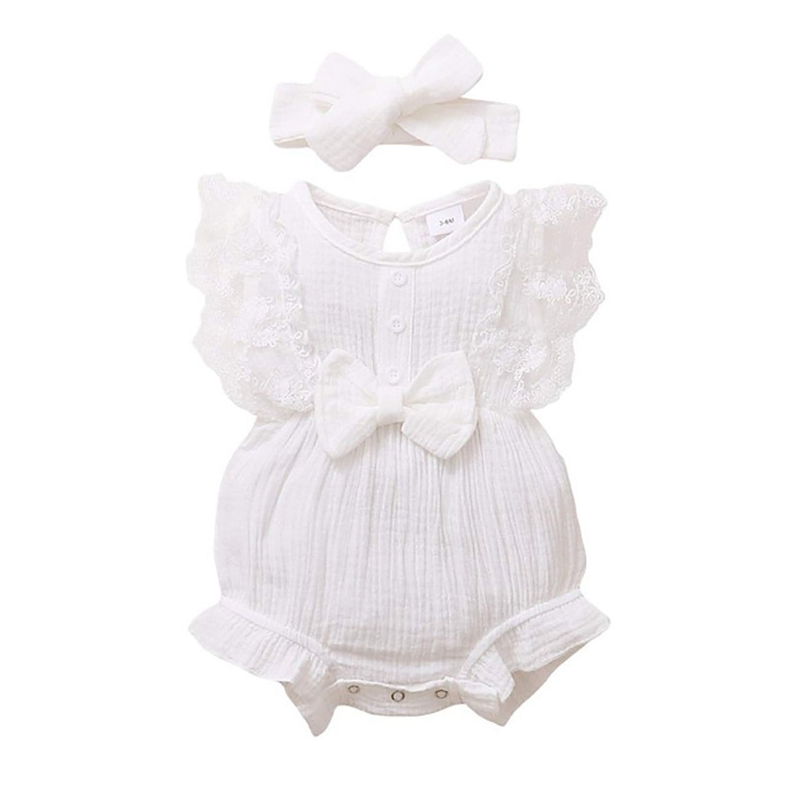Yoawdats Baby Girl Lace Romper Sleeveless Ruffle Bow Seychelles