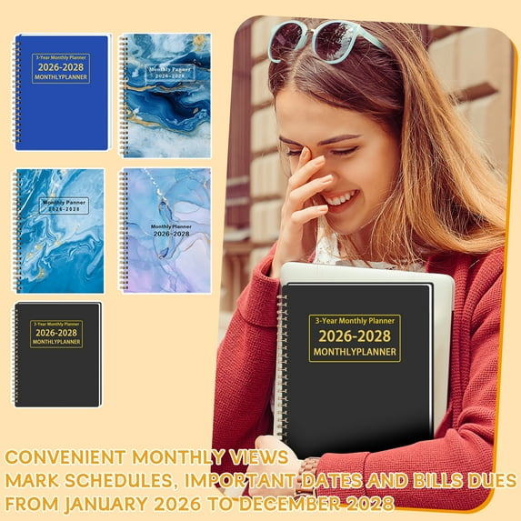 3 Year Monthly Planner 2026-2028, Thick 120gsm Paper Prevents Bleed through, Leather Cover with Elastic Closure, for Professionals, Students, Homemakers, Office, School, Home