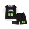 thumbnail image 1 of 3 Year Old Boy Clothes Sets Summer Children's Short Sleeved Round Neck Fake Two-Piece Set, Drying Casual Sports Two Piece Elastic Waist Pants Short Sleeve Tops Summer Sets for Boys（1-12 Years）, 1 of 3