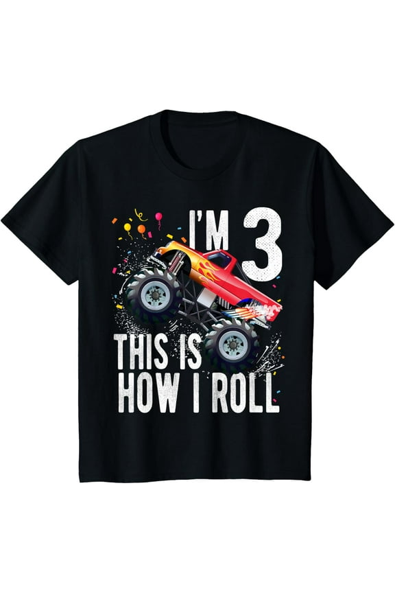 3 Year Old Shirt 3rd Birthday Boy Monster Truck Car T-Shirt