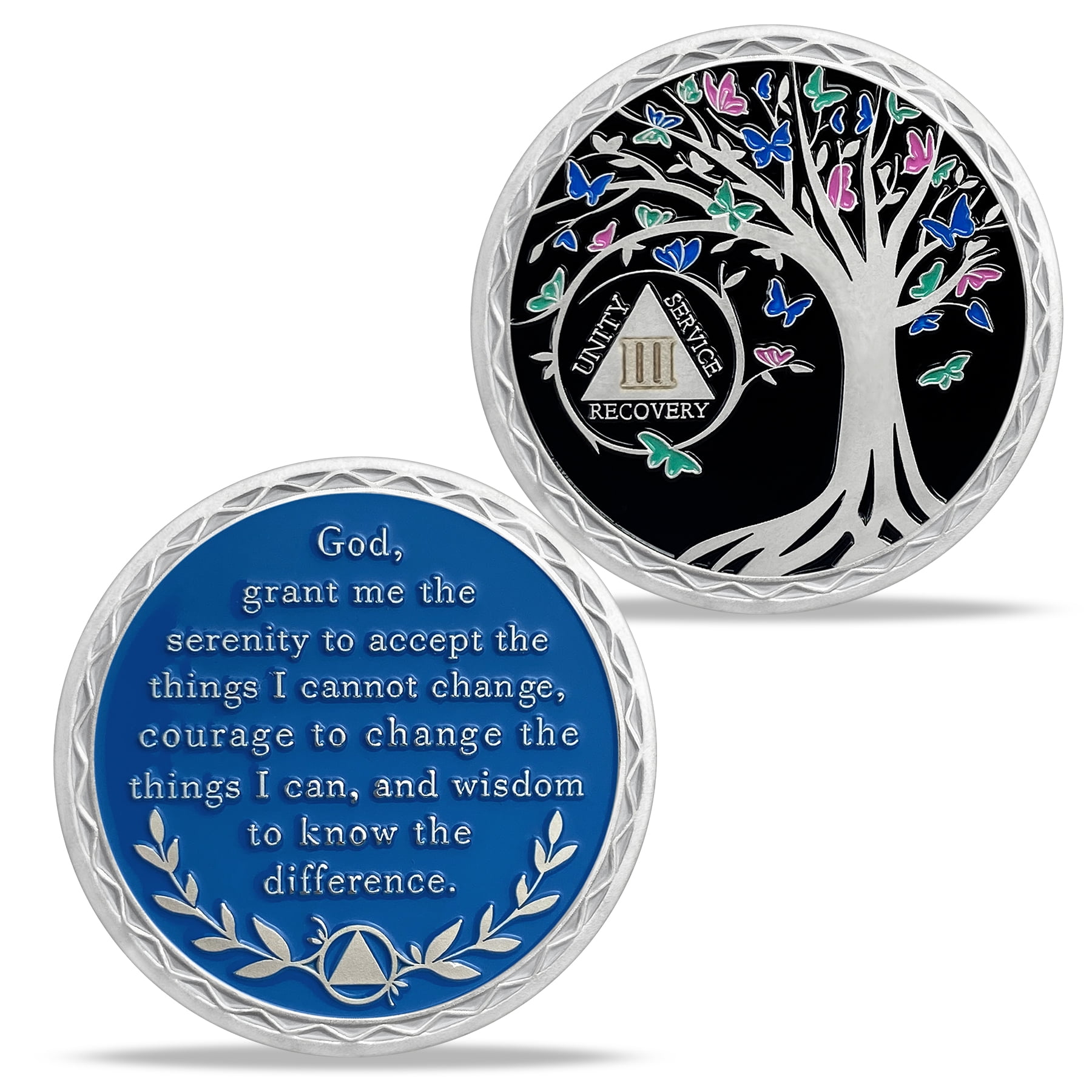 35 Year AA Medallion - Green & Blue Tree Of Life Sobriety Chip Token For Alcoholics Anonymous