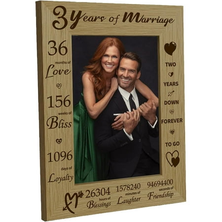 3 Years of Marriage Picture Frame Wood 3rd Anniversary Photo Frames 4 x 6 Engraved Display Wooden Tabletop Postcard Frame Gifts for Hanging Wall Gallery Wedding Valentine's Day Anniversary for DIY