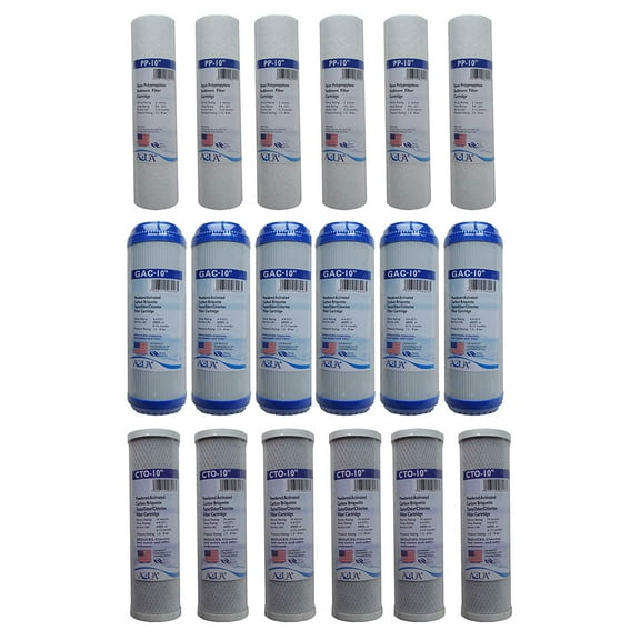 3 Years Supply (18 pcs) Universal Reverse Osmosis RO Replacement Set of 3 filters: Sediment, GAC, CTO Carbon Block for 3 stage Whole House Purification System