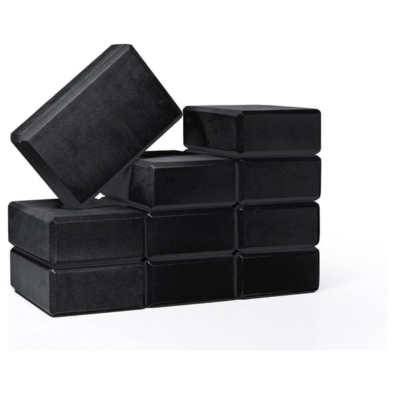 3" Yoga Block, 10 Pack Bulk Foam Yoga Blocks, Firm and Supportive Yoga Brick, Balance Foam for Stretching, Pilates, and Workout, 3" x 6" x 9" Black