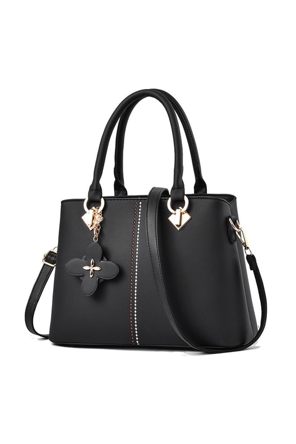 3 Zippered Compartments Purses and Handbags for Women Top Handle Satchel Shoulder Ladies Bags - black