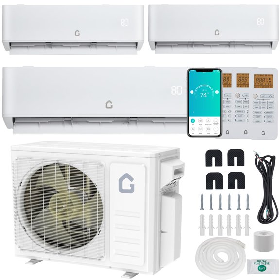 3 Zone 28000 BTU(9K + 9K + 9K) Mini Split AC/Heating System, 20 SEER2 Tri Zone Ductless Split Air Conditioner with Pre-Charged Condenser, Not Include Copper Tube Line Set, 208-230V