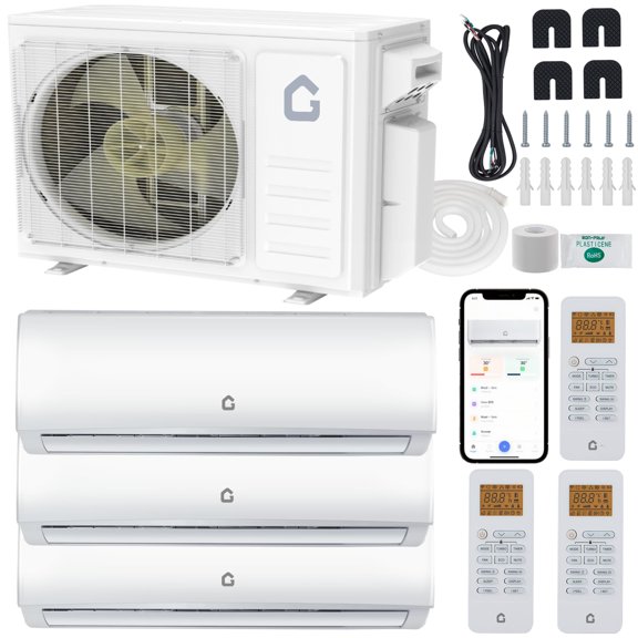 3 Zone Mini Split AC/Heating System 28K BTU (12K + 12K + 12K), 20 SEER2 Ductless Air Conditioner, WiFi Ready, Pre-Charged Condenser, 208-230V (Copper Line Set Not Included)