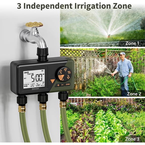 3 Zone Smart Sprinkler Timer for Garden Hose, Programmable Water Controller with Rain Delay & Leak-Resistant Design for Lawn Yard Pool