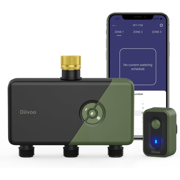 3 Zone WiFi Water Timer with Brass Inlet 3 Outlets 18 Irrigation Plans Rain Delay Mist Mode