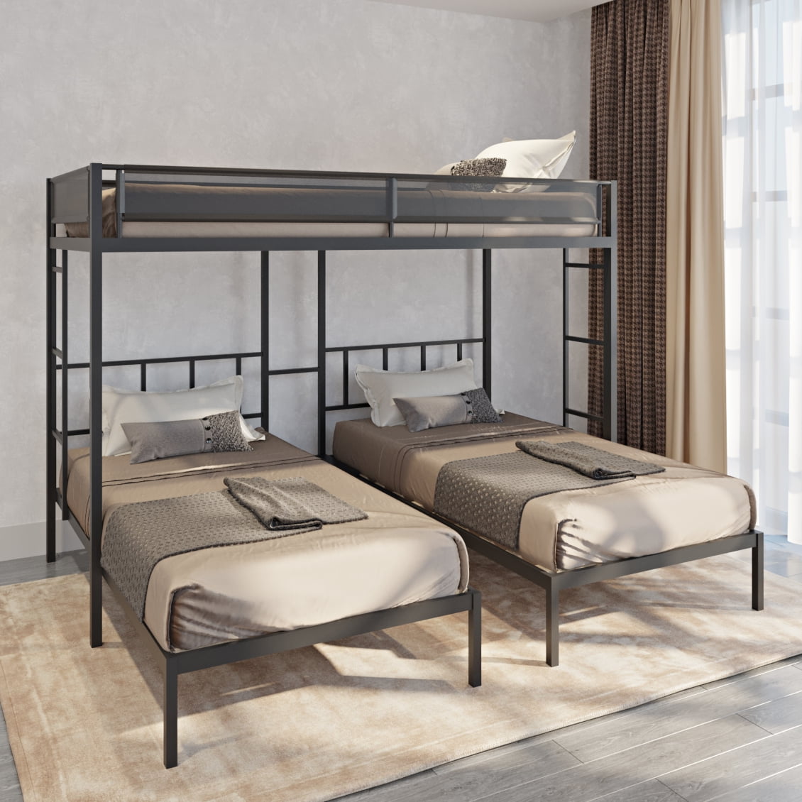 3 bed bunk beds with Safety Guardrails and Metal Frame, Metal Triple