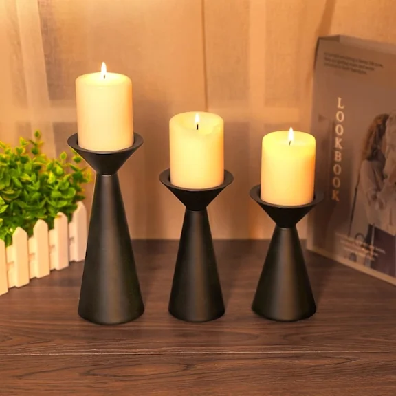 3 black tapered candlesticks Candlestick Decoration Bedroom Home Living
