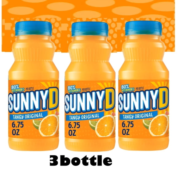 3 bottle SUNNYD Tangy Original Shelf Stable Orange Juice Drink,6.75 fl oz Bottles