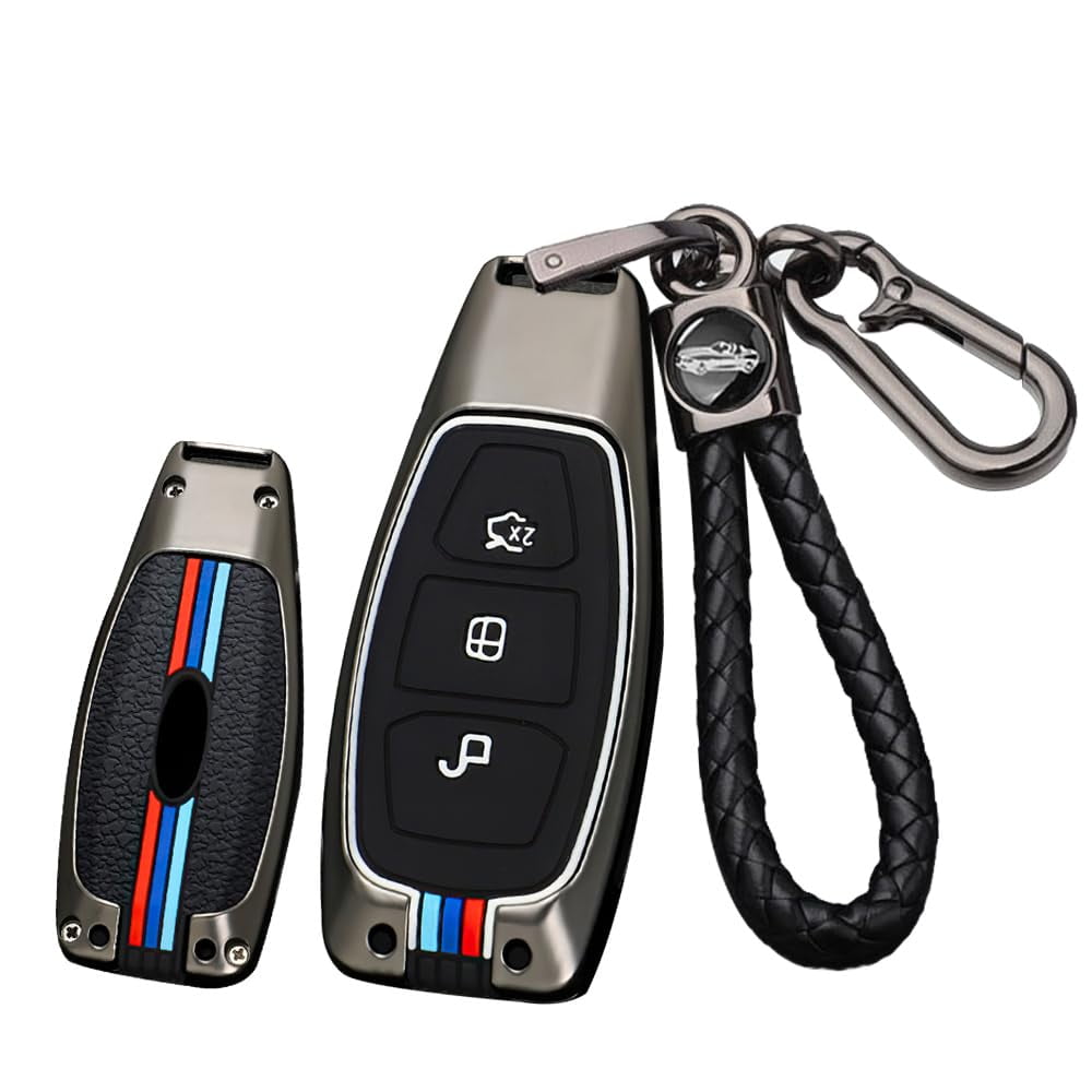 3-button Key Fob Case Fit for Ford Focus ST Car Key Cover Double Protection Metal Key Shell and Silicone Key Skin Keyless Entry Smart Remote Fit for C-Max Fiesta