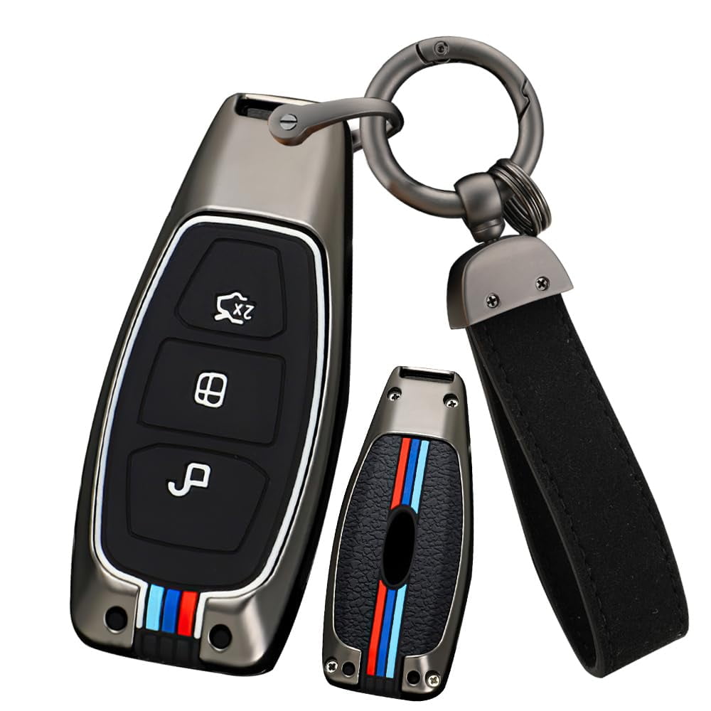 3-button Key Fob Case Fit for Ford Focus ST Car Key Cover Double Protection Metal Key Shell and Silicone Key Skin Keyless Entry Smart Remote Fit for C-Max Fiesta