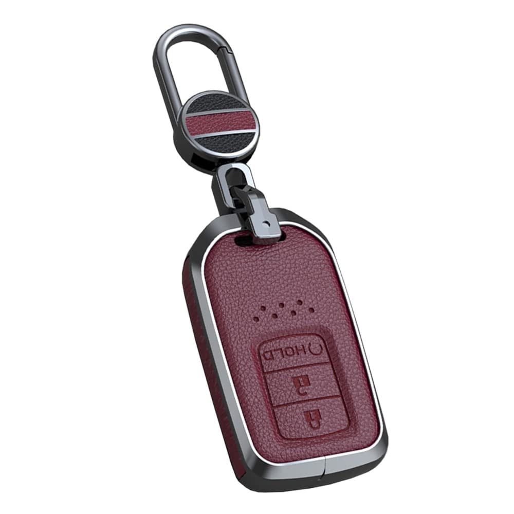 3-button Key Fob Protector Leather Key Cover Metal Key Shell Light Key Bag Fit for Honda Spirior Elysion Fit City
