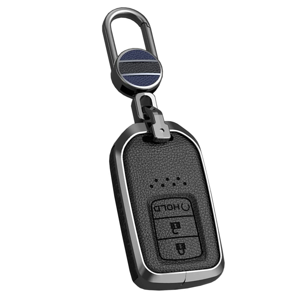 3-button Key Fob Protector Leather Key Cover Metal Key Shell Light Key Bag Fit for Honda Spirior Elysion Fit City