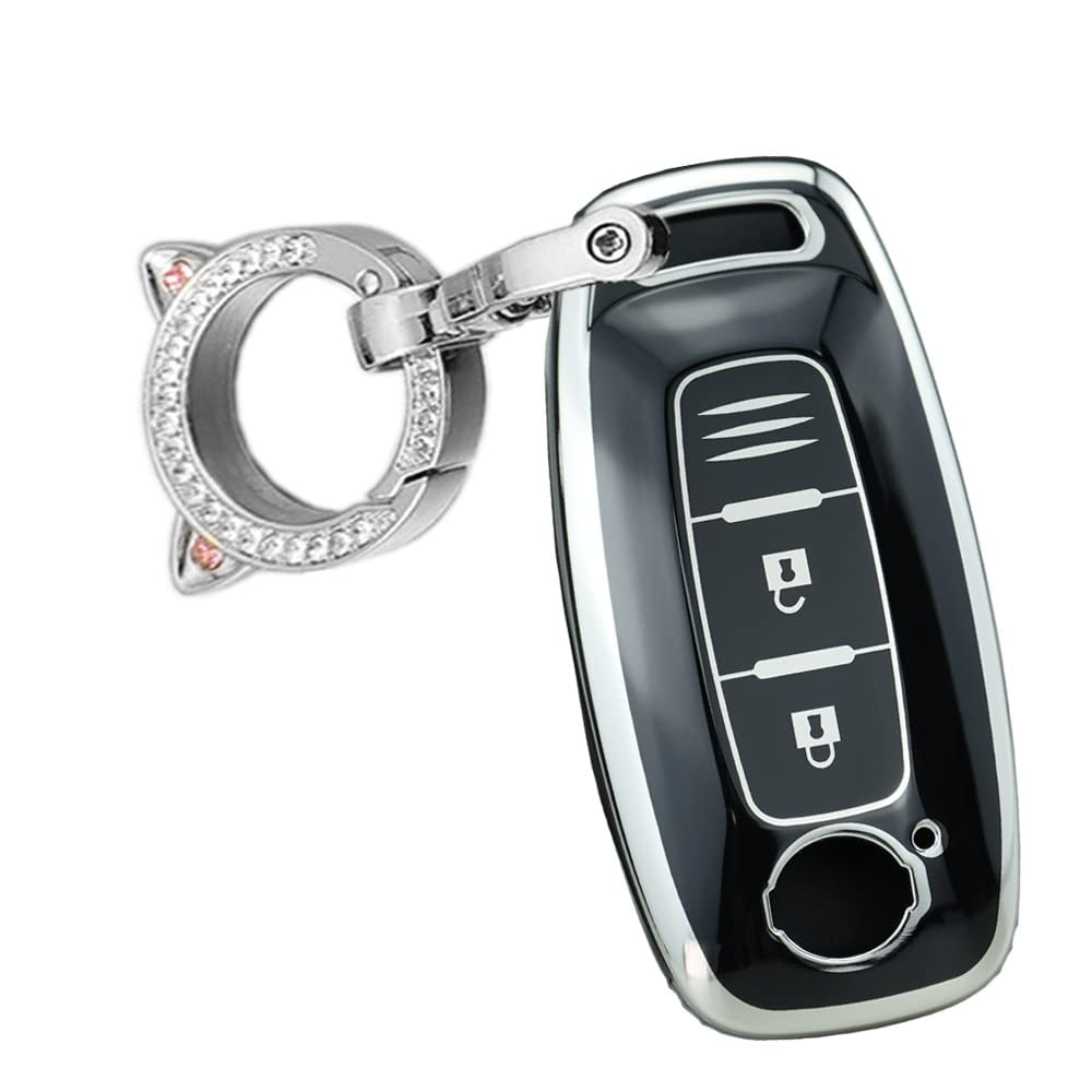 3-button Key Holder Silver Edge TPU Key Fob Cover Fit for Nissan Teana Pathfinder Kicks X-Trail Rogue 2023 Remote