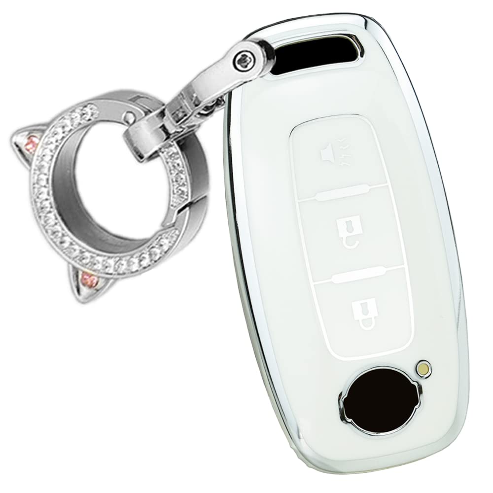 3-button Key Holder Silver Edge TPU Key Fob Cover Fit for Nissan Teana Pathfinder Kicks X-Trail Rogue 2023 Remote