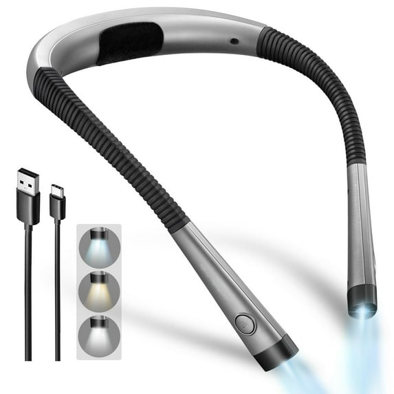 3 colors 6 brightness reading light, bendable neck lamp, 80 hours long lasting rechargeable light, perfect book light for reading in bed, knitting, camping, repairing