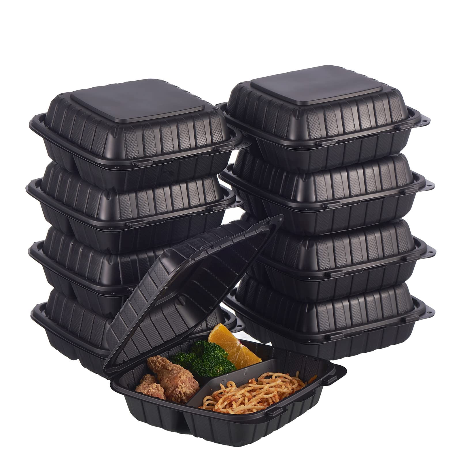 3-compartment Plastic Clamshell Takeout Food Trays FW-883B-3C 50-pack ...