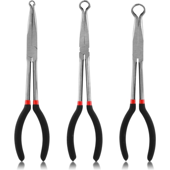 3 count 11'' Hose Gripper Plier Set,Dia 5/16 Inch,1/2 Inch,3/4 Inch Ring Nose Hose Pliers,Long HoseGrip Pliers,Offset Spark Plug Boot Removal Plier for Narrow Space
