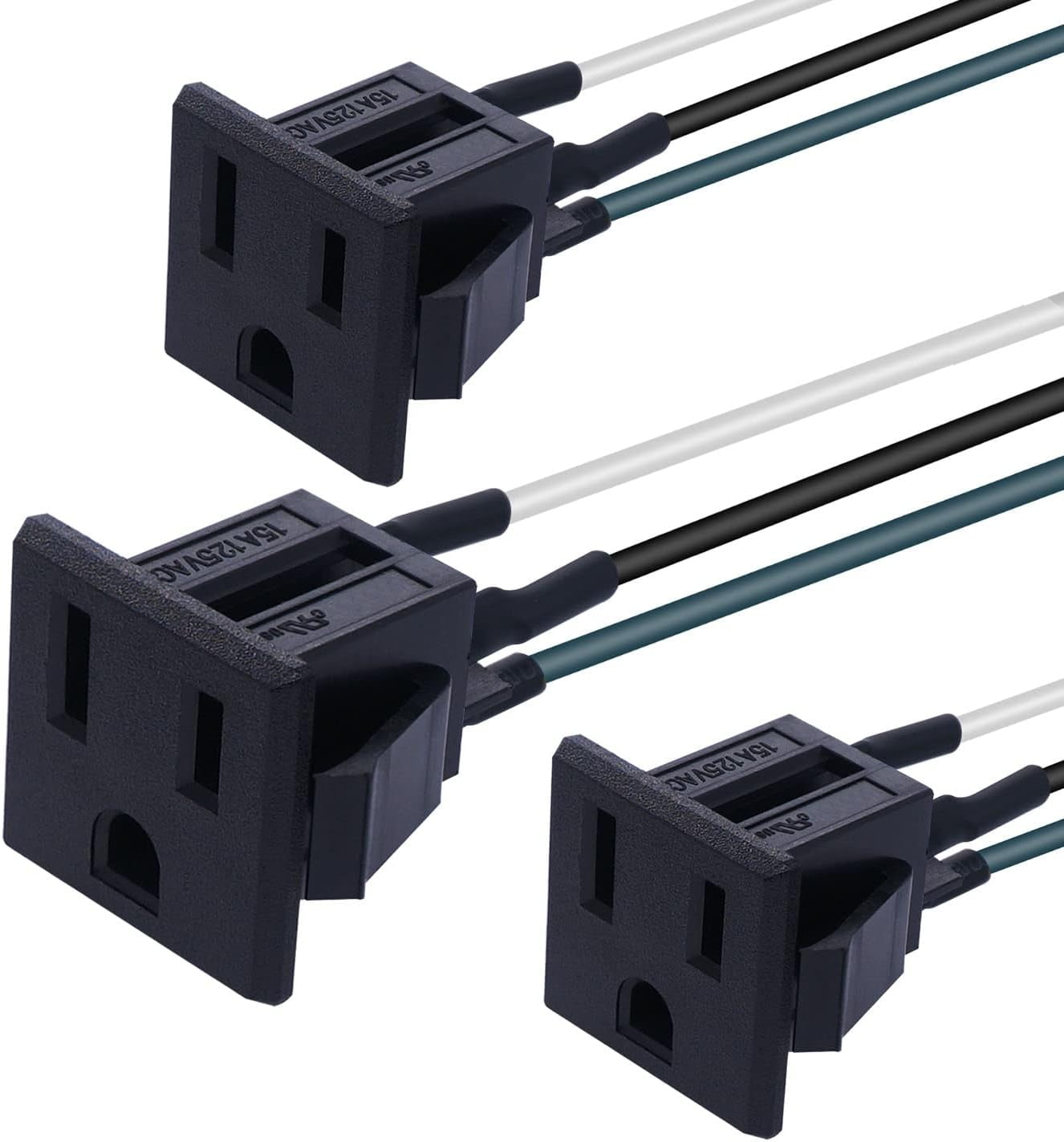 3 count 3 Pins Power Socket Plug Panel 15A 125V AC Panel Mount Outlet ...