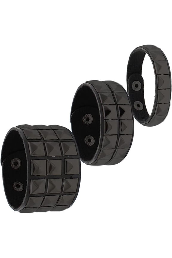 3 count 80s Leather Studded Punk Bracelet, Rock Studded Leather Wristband for Men Women